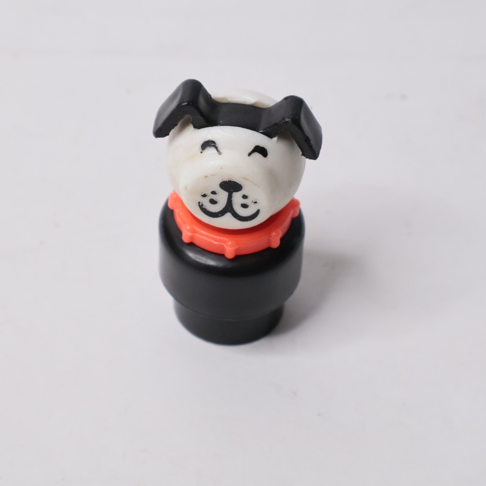Vintage‎ Fisher Price Little People Lucky Dog Black White Red Collar Toy Figure